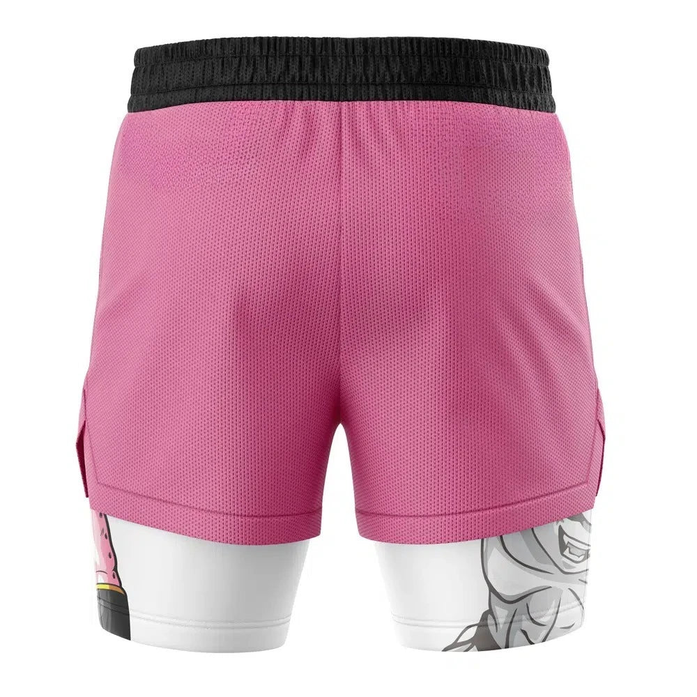 2026 Summer Dragon Ball Z Kid Buu Majin Mark 2-in-1 Double Layer Gym Shorts, Oversized Men's Fitness Retro Streetwear Unisex Y2k