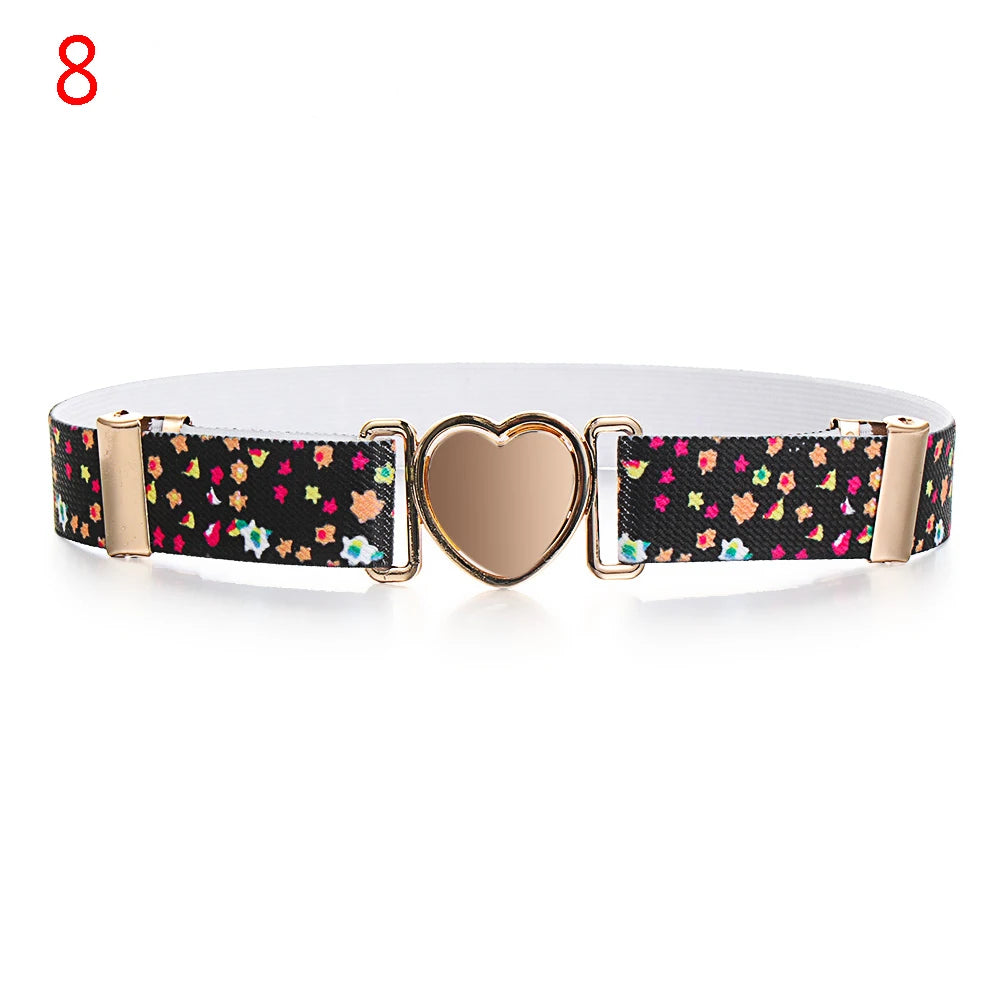 2022 Children Stretch Belts Girls Multicolor Adjustable Elastic Waist Belts with Heart Shape Buckle Waistband Accessories