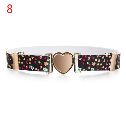 2022 Children Stretch Belts Girls Multicolor Adjustable Elastic Waist Belts with Heart Shape Buckle Waistband Accessories