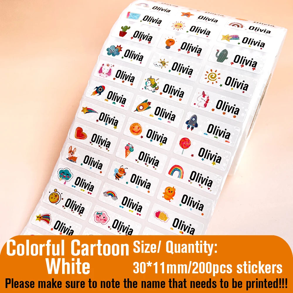 200Pcs Custom Waterproof Hebrew Name Stickers Personalized Children Hologram Label  Sticker With Students School Stationery Tag