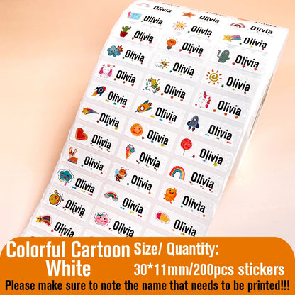 200Pcs Custom Waterproof Hebrew Name Stickers Personalized Children Hologram Label  Sticker With Students School Stationery Tag