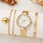 Luxury Gold Watch Bracelet Set for Women | Crystal Bezel | Heart Charm | Leaf Link | Elegant Gift Set