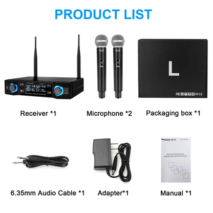 GLXD2 Professional Wireless Microphone system Dual Channel UHF Fixed Frequency Cordless Handheld Dynamic Mic For Karaoke Party