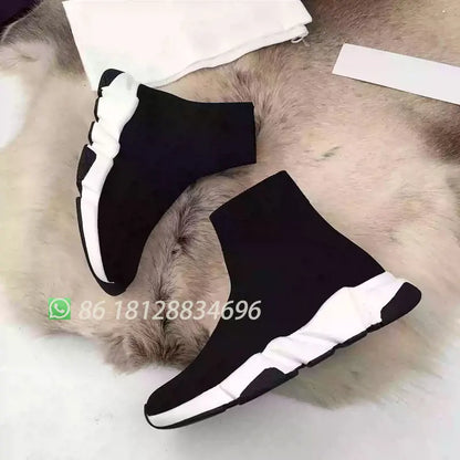 Hot Casual Black High Top Fashion Women Sock Shoe Sneaker Stretch Designer Men Breathable Couple Unisex