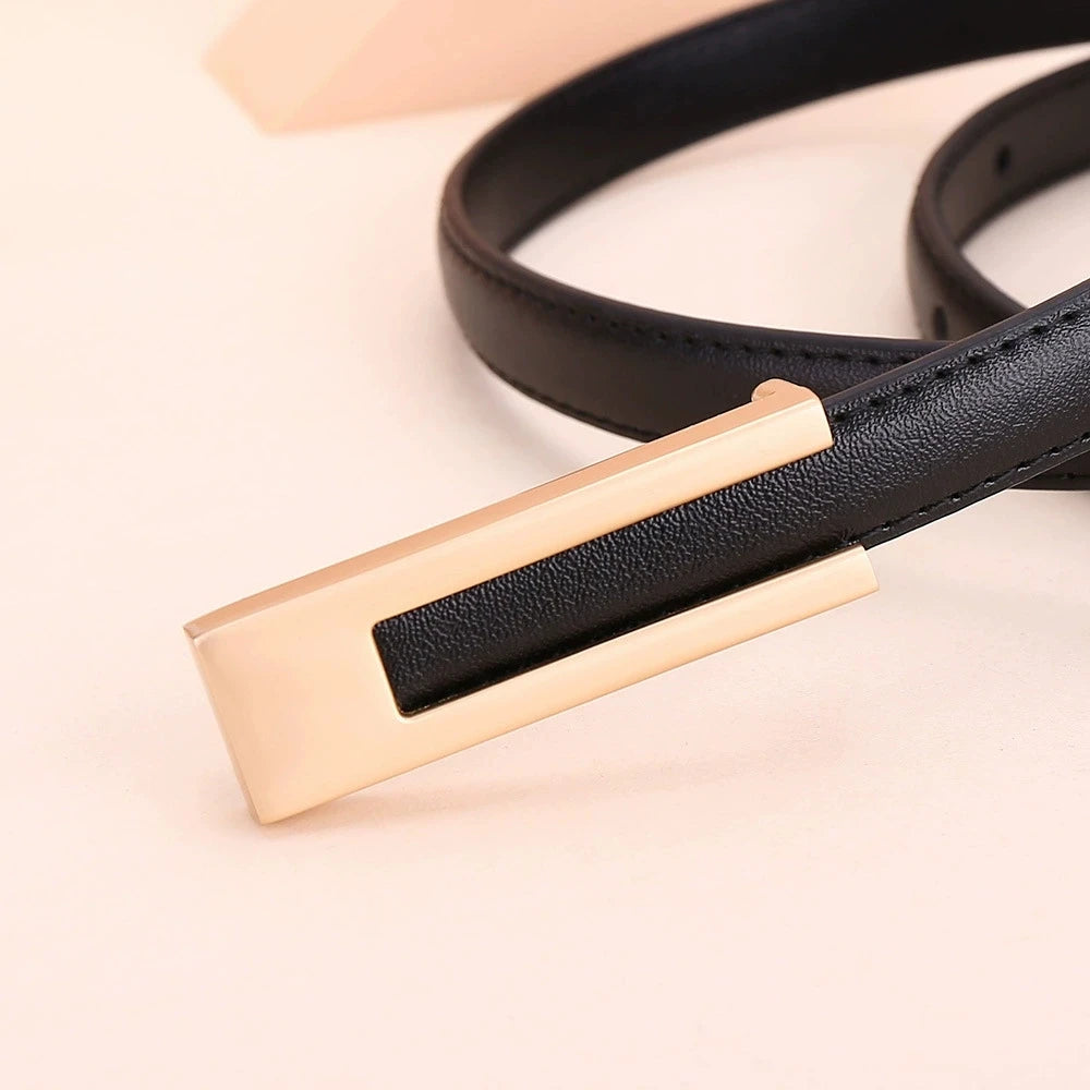 Ladies fashion cowhide leather belt; thin waist belt; versatile decoration; slimming dress; suit accessory; belt for women