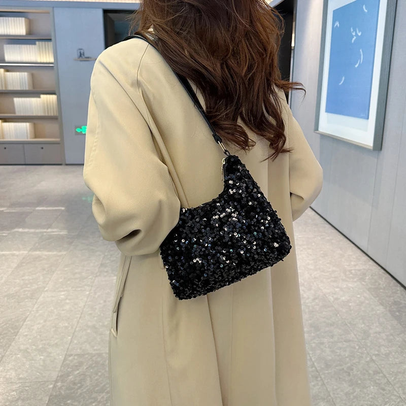 Popular trendy women's Korean-style handbag with sequins - versatile single-shoulder small bag