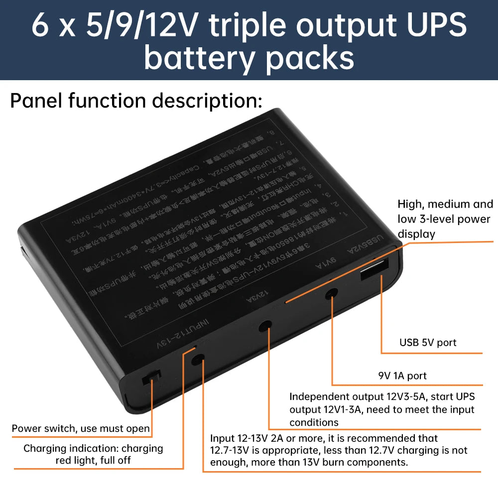 5V9V12V Output Power Bank Box for Cellphone Power Storage Case Tablet Modem 6 x 18650 Battery UPS Uninterrupted Power Supply New