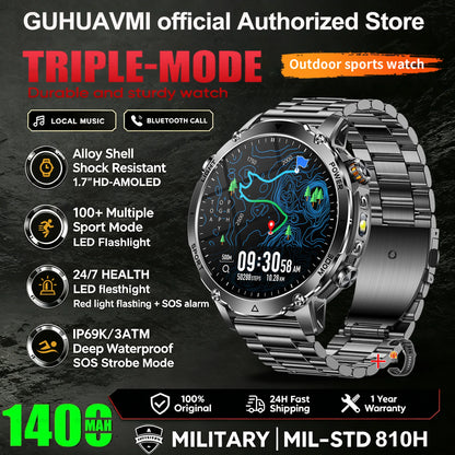 New 1400mAh Battery Sports Smart Watch 1.7” SOS+Flashlight Exercise Record Bluetooth Call Waterproof Health Watch For Android iO