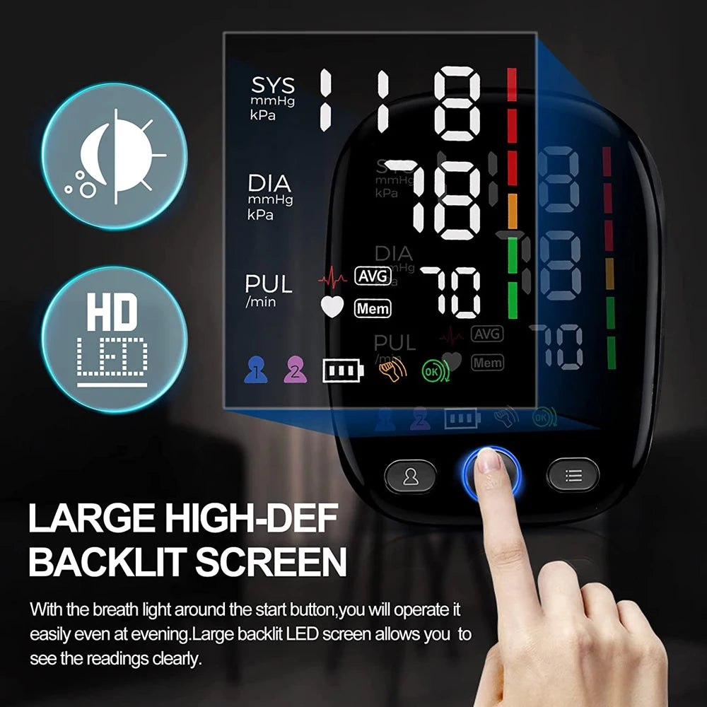 Digital Blood Pressure Monitor Upper Arm Automatic BP Cuff Machine Tonometer LED Sphygmomanometer for Home Use Health Care