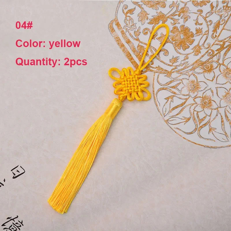 2Pcs Tassel Fringe Handmade Silk Floss Chinese Knot Tassel Bangs Flower Tassel for DIY Craft Door Car Handing Home Decor