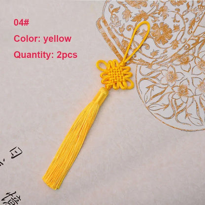 2Pcs Tassel Fringe Handmade Silk Floss Chinese Knot Tassel Bangs Flower Tassel for DIY Craft Door Car Handing Home Decor
