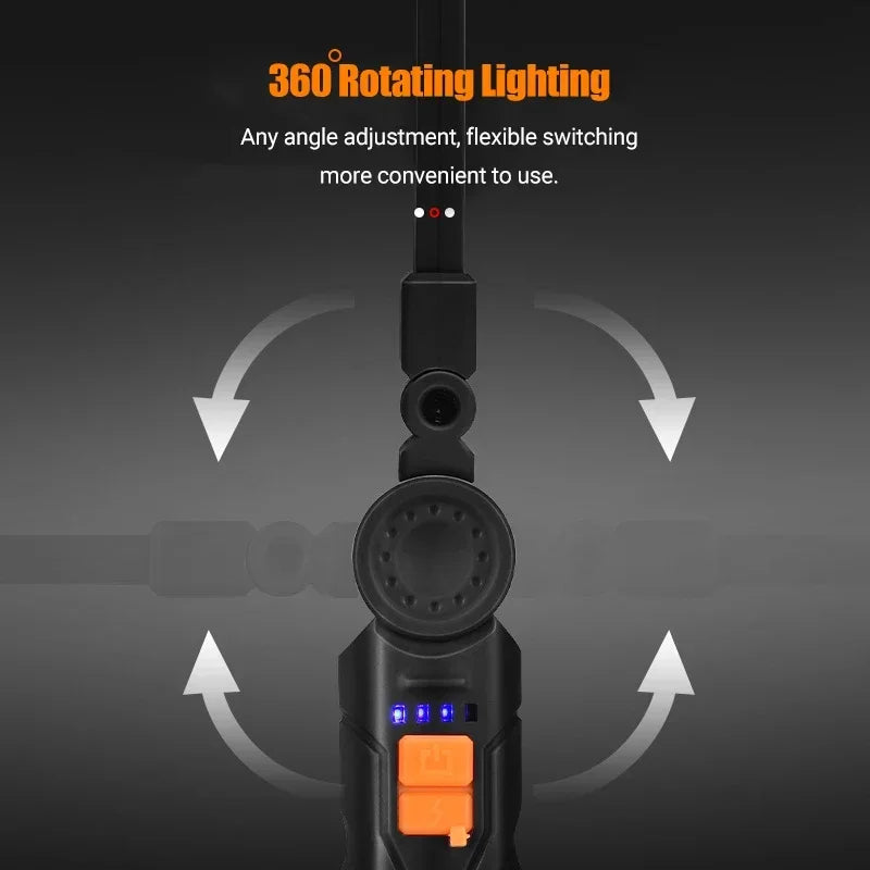 USB Rechargeable COB LED Flashlight Work Light Magnetic Torch Portable Hanging Lamp with Built-in Battery Camping Torch