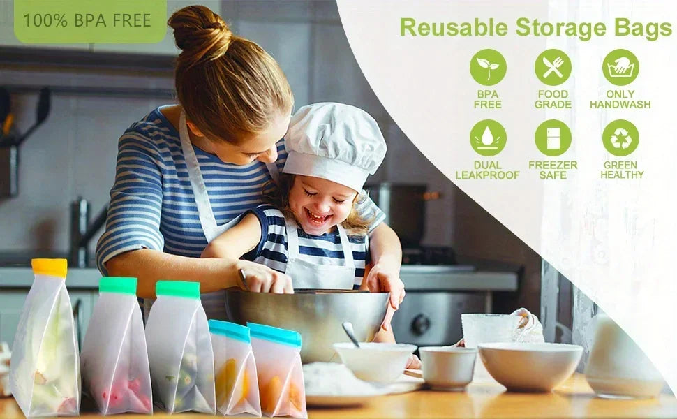 Reusable Silicone Food Bag Freezer Stand Up Food Storage Bag PEVA Bag Leakproof Containers Kitchen Fresh Bag Wrap Ziplock Bag