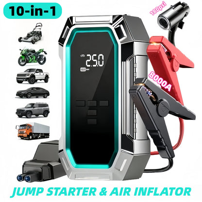 Truck Jump Starter, 180Psi Tire Inflator Compressor, 8000A Emergency Start Power Bank
