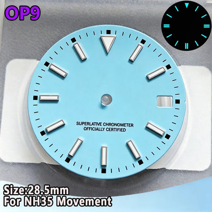 28.5mm NH35 Watch Dial Luminous Dials Single Calendar Dial Suitable For NH35 Movement Can Support DIY Dial Customization Logo