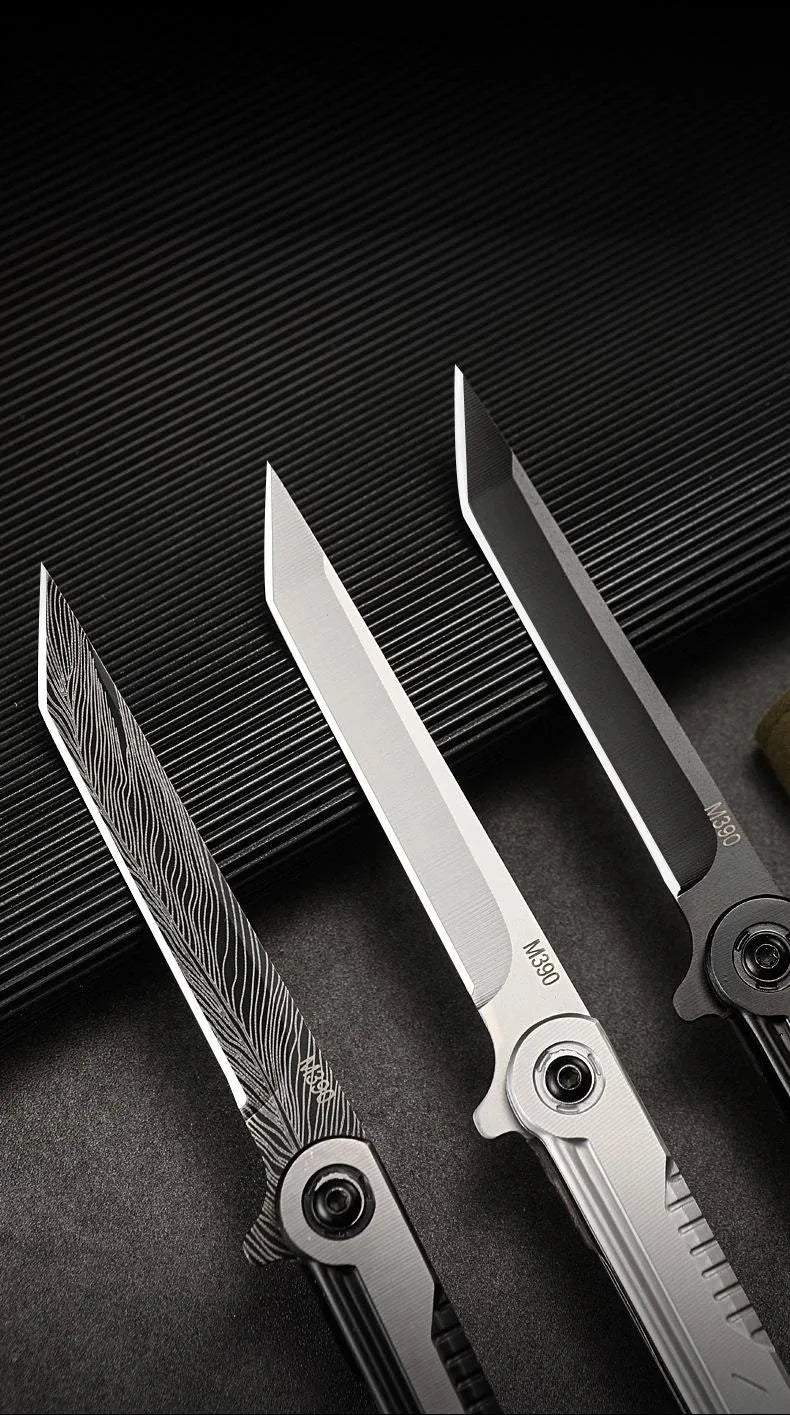 M390 Steel Feather Pattern Folding Knife Outdoor Camping Pocket Knife Portable Fruit Knife High Hardness Folding Knife