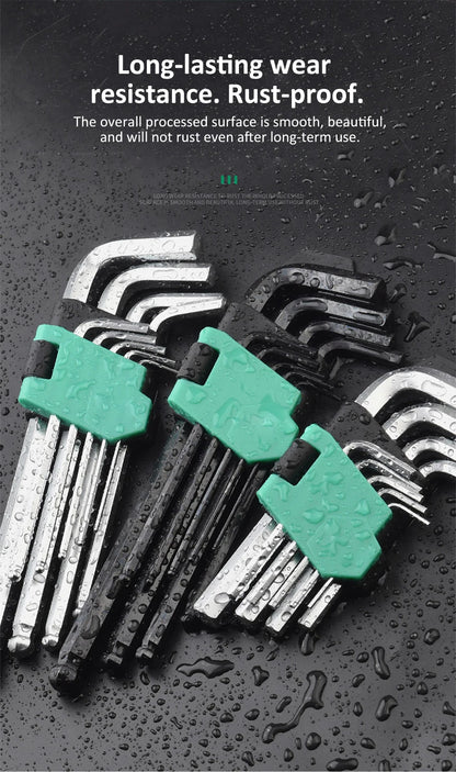 9Pcs Hex Wrench Set L Type Allen Key Set 1.5-10MM Hexagon Flat Ball Torx Star Head Spanner Screwdriver Set Household Hand Tools