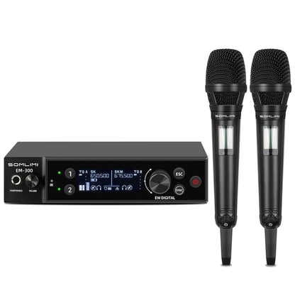 SOMLIMI EM-300 UHF True Diversity Wireless Microphone System for Karaoke Stage Performances Mic Wireless Professionnel