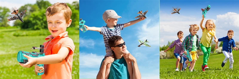 Airplane Launcher Toys for Kids Summer Outdoor Catapult Gun Foam Glider Flying Plane Toy  Game Gifts for Boys Novelty & Gag Toys