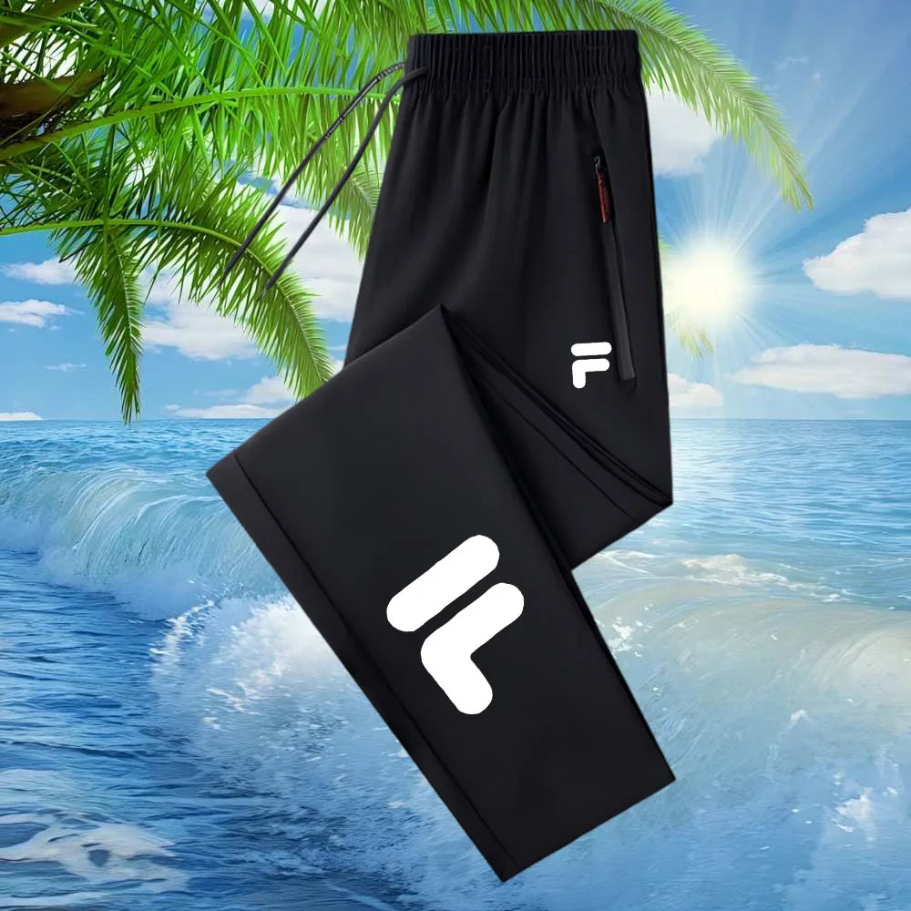 Summer Thin Casual Sporty Printed Long Pants Trendy Lightweight Sweatpants for Active Wear