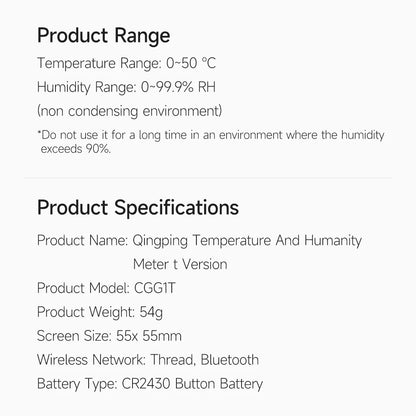 Qingping Temperature Humidity Sensor T Version Thread/BLE High-precision Indoor E-Link INK Thermometer work with Apple HomeKit