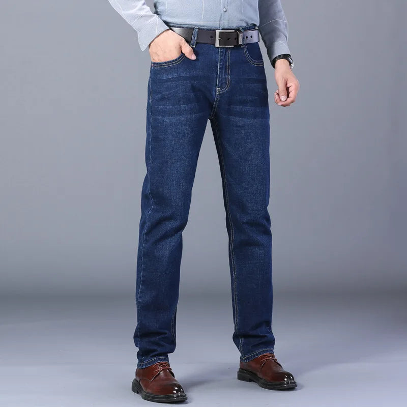 Men Fashion Straight Jeans Men 2025 New Stretch Slim Fit Pants Comfortable Soft Business Denim Trousers Male Brand Clothing