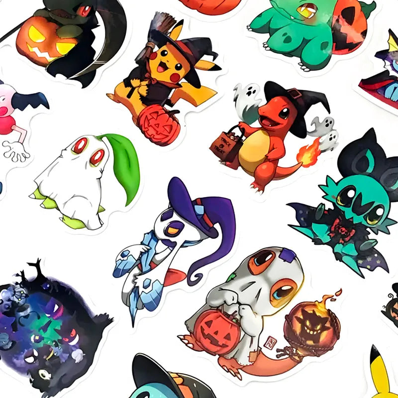 50PCS Kawaii Halloween Anime Pocket Monsters Pikachu Stickers DIY Laptop Luggage Skateboarding Mobile Cartoon Toys Gift Stickers