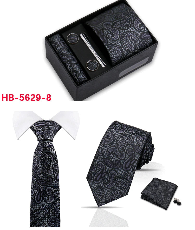 Classic Mens Tie Set Paisley Hanky Cufflinks In Gift Box Jacquard Woven Neckties Set For Men Formal Wedding Fashion Accessories