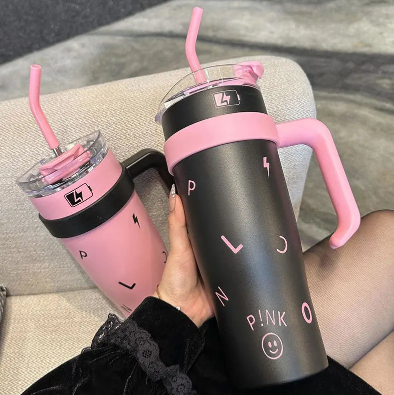 Stylish High Capacity Insulated Stainless Steel Water Bottle with Straw for Women Outdoor Sports Cup