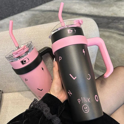Stylish High Capacity Insulated Stainless Steel Water Bottle with Straw for Women Outdoor Sports Cup