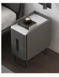 Moder Style Wooden Bedside Table Mini Narrow Leather Bedroom Nightstand Side Storage Cabinet with 2 Drawers Hotel End Table