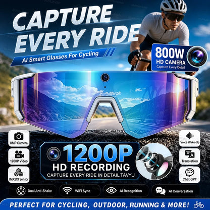 New AI Smart Glasses With Camera 1200P Video Recording Anti-Shake Shooting Sunglasses Bicycle Riding Windproof Goggles Men Women