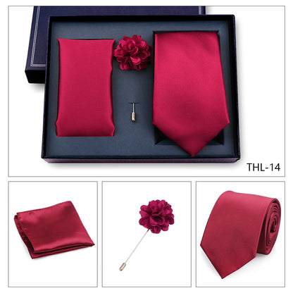 Elegant Ties For Men Classic Paisly Neck Tie Pocket Square Brooch Set With Gift Box Mens Business Wedding Suit Accessories