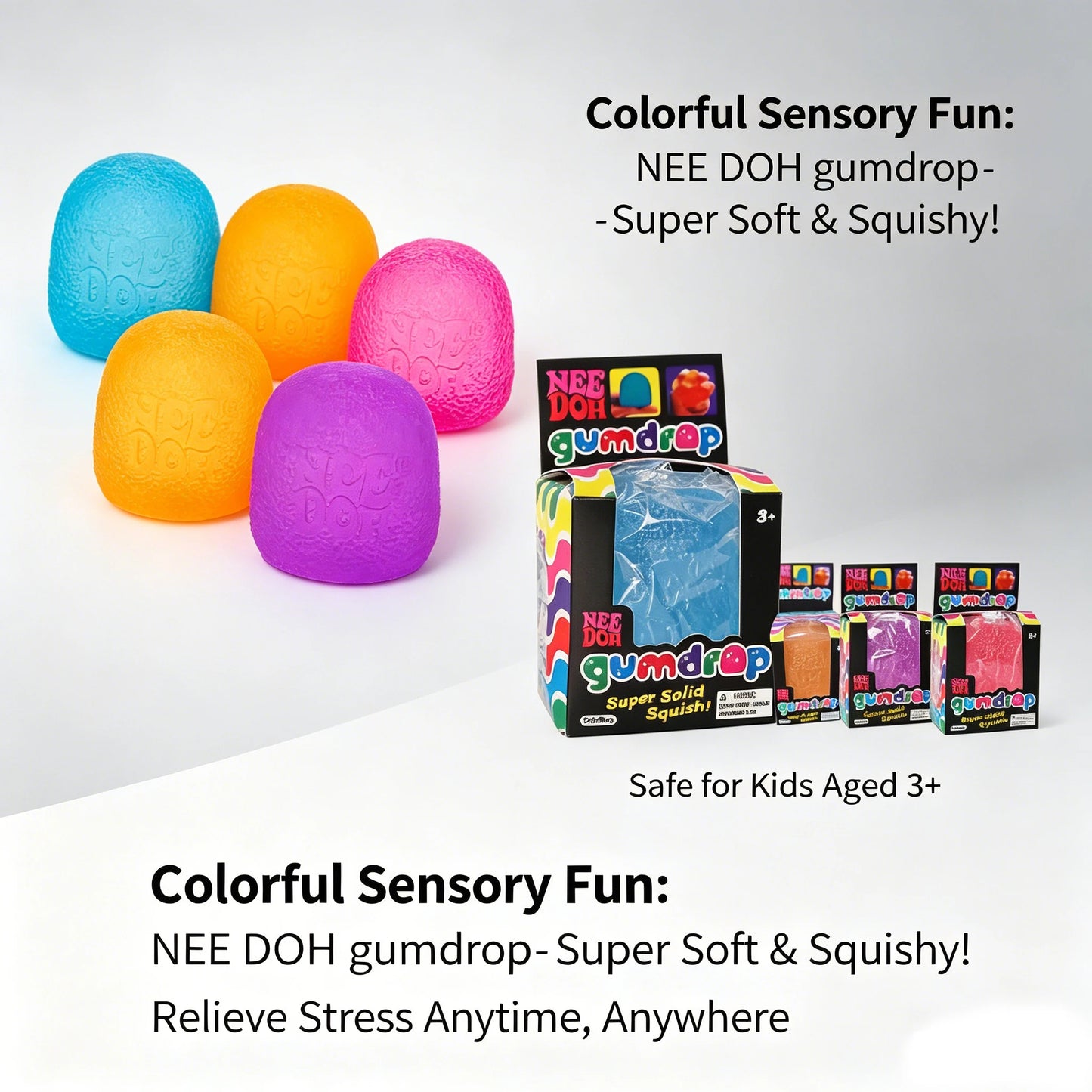 Schylling Mini Candy NeeDoh Gumdrop Brinquedo Sensorial Macio Anti-stress Bola de Apertar Caixa Surpresa