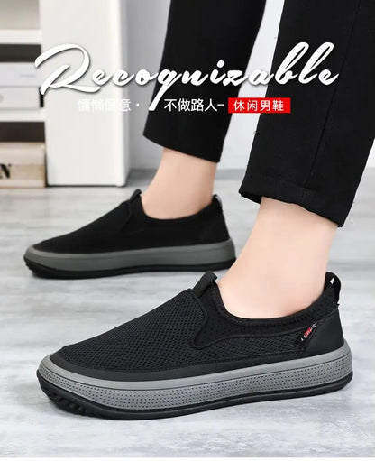 Mens Slip-On Breathable Mesh Casual Shoes Lightweight Soft Sole Versatile Loafers Walking Driving Summer Work Trendy Flat Shoes