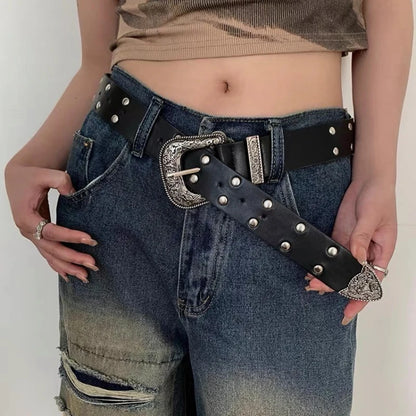 New Black Fashion Retro Rivet Belt Women's Fashion Personality High-End with Jeans Belt Trend Style Women Belt