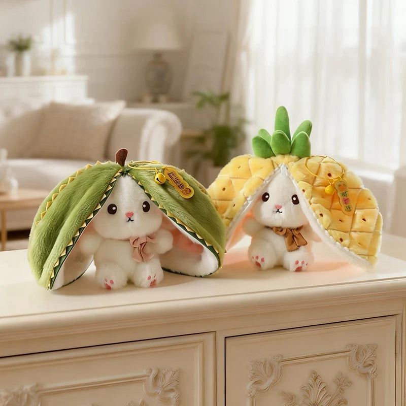 New Cute Fruit Bunny Plush Toy Creative Durian Pineapple Carrot Strawberry Turn Into Rabbit Soft Doll Birthday Christmas Gift