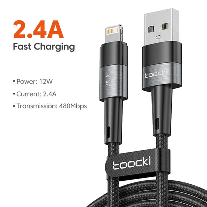 Toocki USB Cable For iPhone 14 13 12 Pro Max X XS XR 8 7 Plus iPad Fast Charging Charger Aluminum iP Cable For iPhone Data Cord
