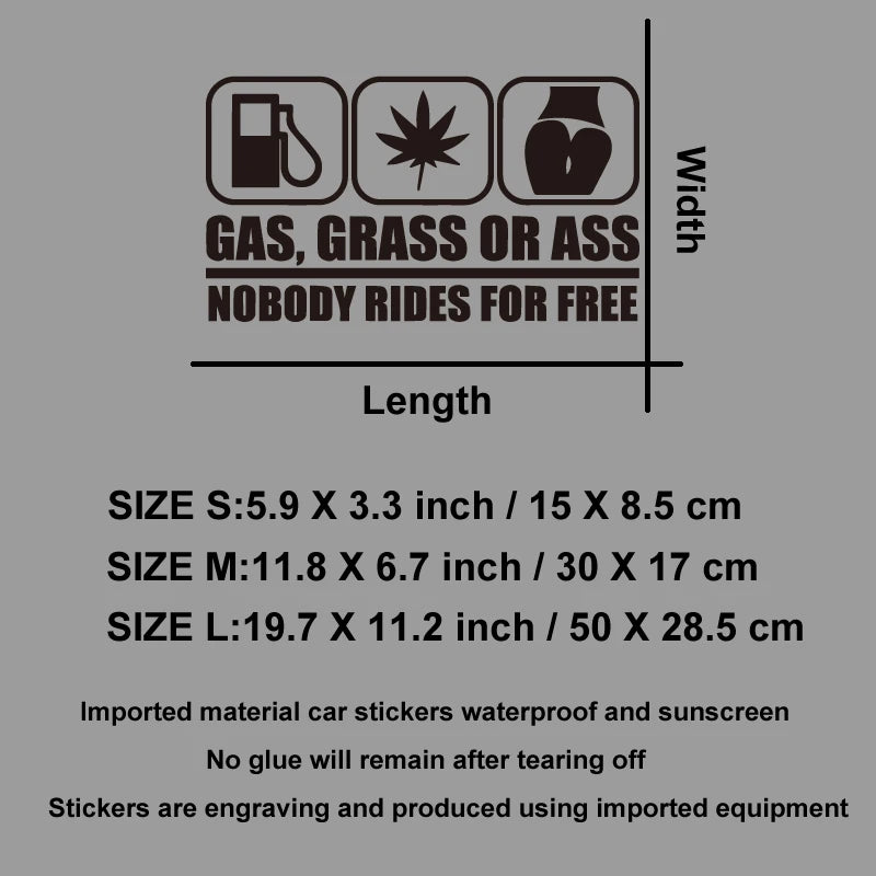 GAS,GRASS OR ASS NOBODY RIDES FOR FREE creative&funny stickers for cartoon fans&lover,high quality for car trucks motorcycles