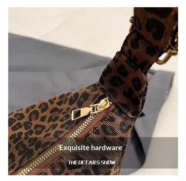 Trendy Casual Soft Textile Women's Shoulder Bag Large Capacity Leopard Print Female Retro Crossbody Bag For Commute Outings