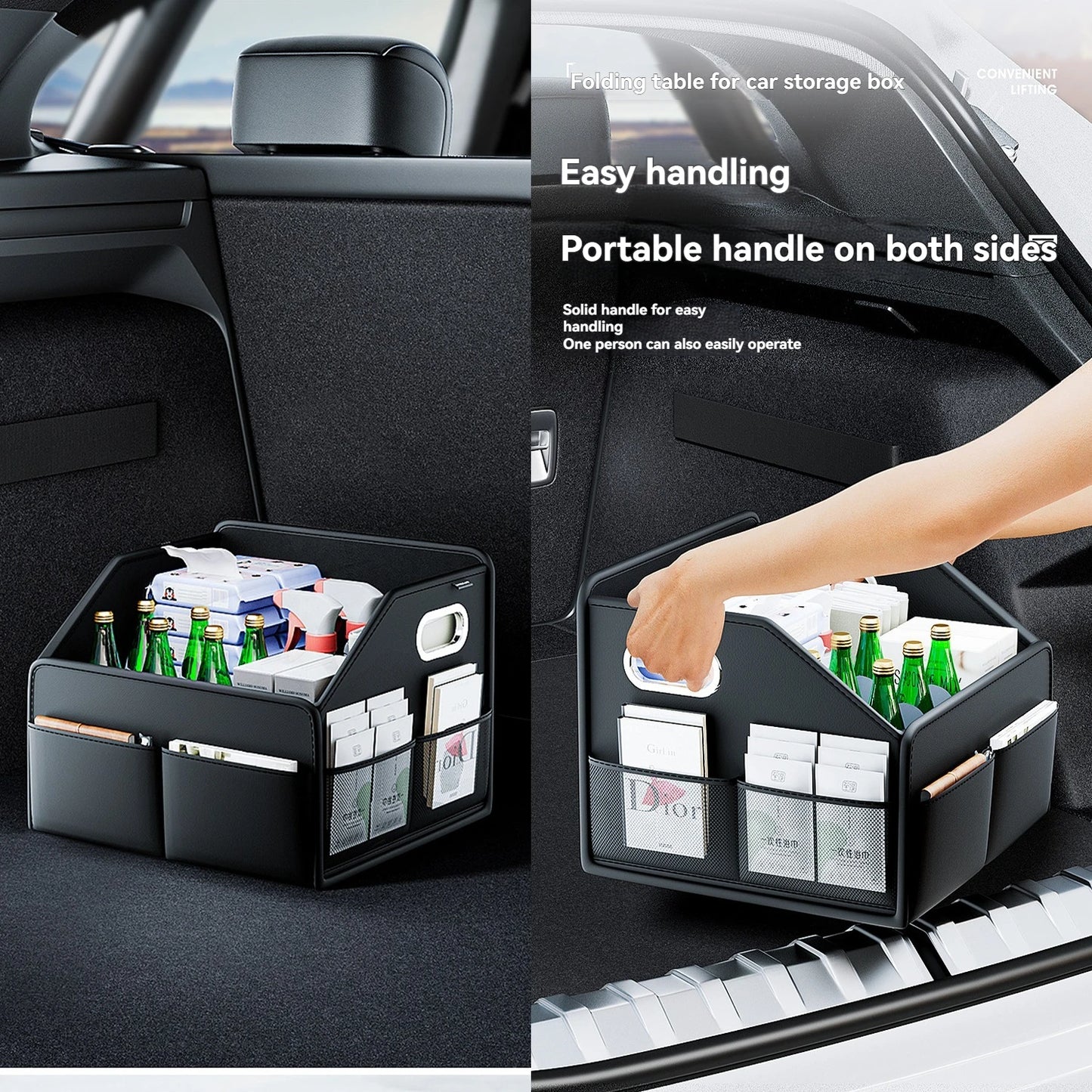 ZukMi Premium Leather Foldable Car Trunk Organizer - Waterproof Universal Storage Box for SUVs, Sedans & Trucks (22.5L Capacity)