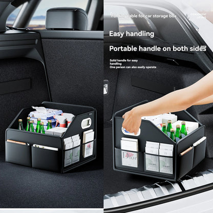 ZukMi Premium Leather Foldable Car Trunk Organizer - Waterproof Universal Storage Box for SUVs, Sedans & Trucks (22.5L Capacity)