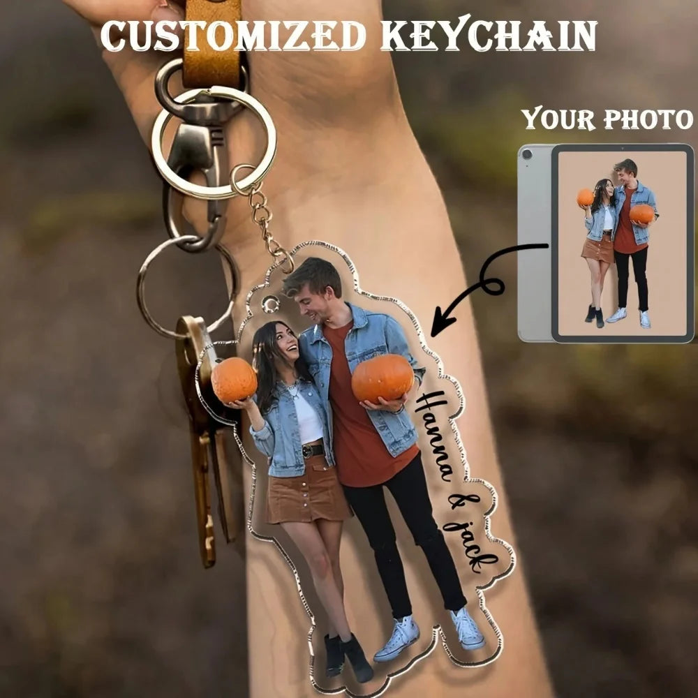 Custom Photo & Text Acrylic Keychain, Personalized Irregular Cutout Portrait Key Ring, Customized Couple Memorial Bag Charm Gift