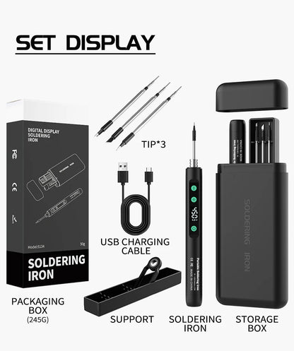 New Cordless USB Soldering Iron 1100mAh Rechargeable Digital Display Adjustable Temperature Portable Welding Iron Kit with 3 Tip