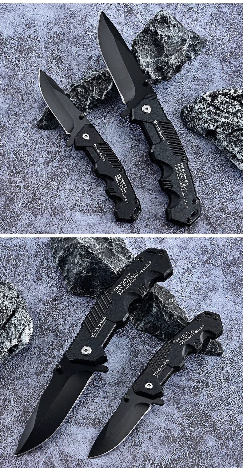 High-hardness outdoor folding knife, portable small straight knife for camping, stainless steel pocket knife, men's fruit knife