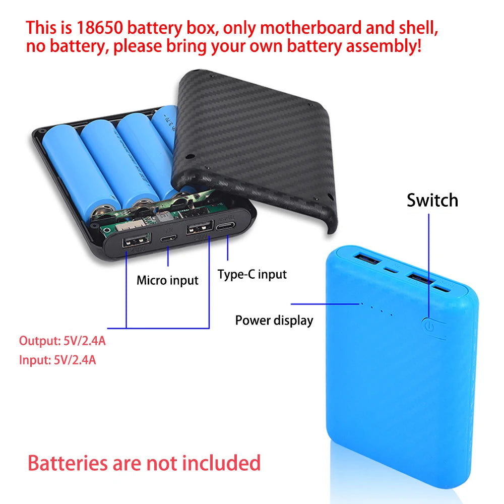 New Portable DIY Power Bank Box 4x18650 Battery Charger Case Fast Charging Case Solderless Power Bank Shell Batteries Charging