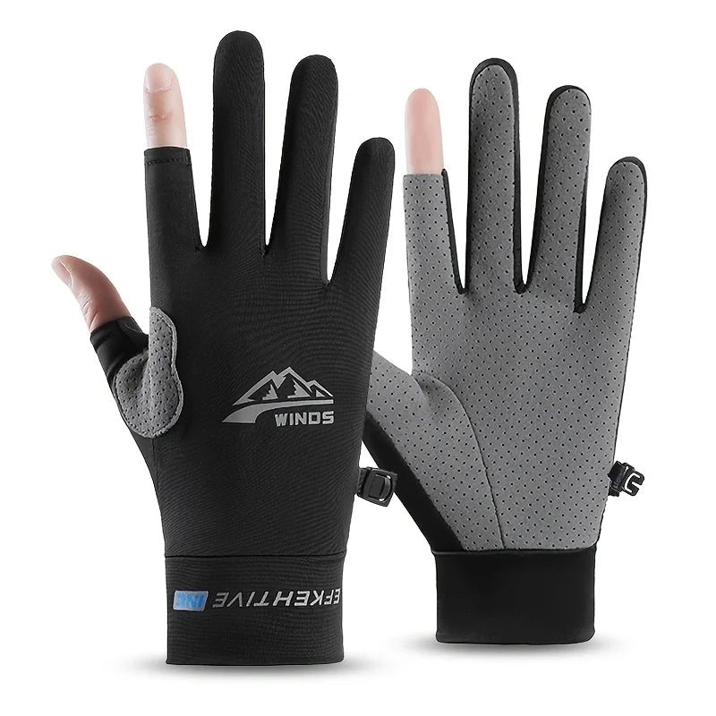 Sunscreen Cycling Gloves for Men and Women, Summer Leak Finger Outdoor Fishing, Thin Ice Silk Anti Slip Breathable Gloves