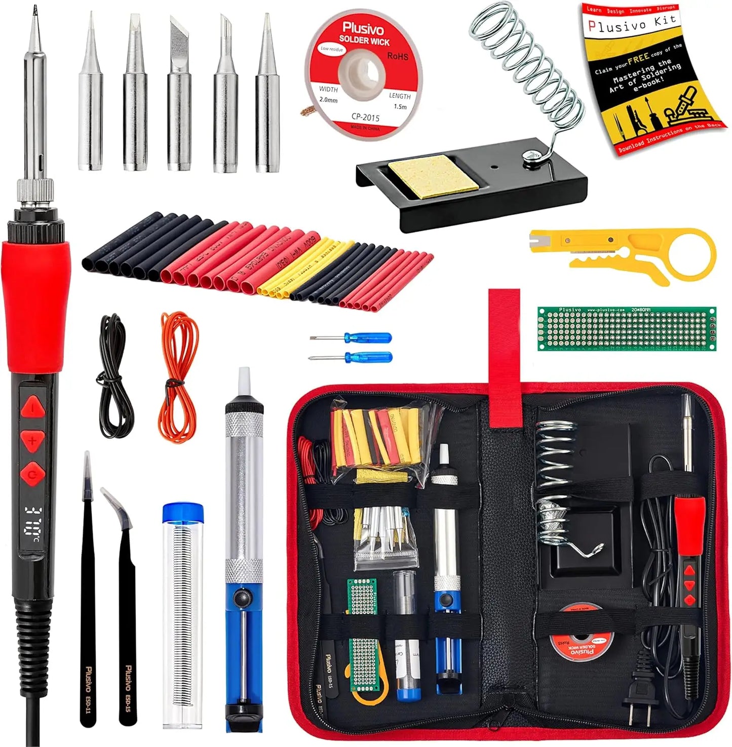 60W LED Soldering Iron Kit, 21-in-1 Fast Heating, 5 Tips, Stand, Pump, Wire Stripper, for Electronics Repair DIY 120V