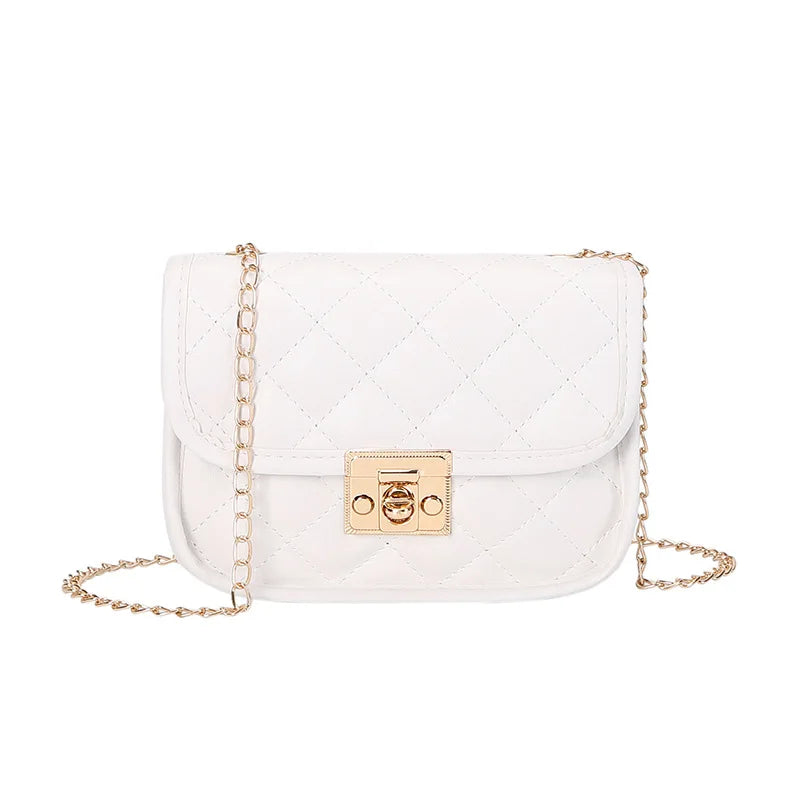 New personalized diamond grid women's bag, fashionable single shoulder cover lock small square bag, elegant and simple chain bag