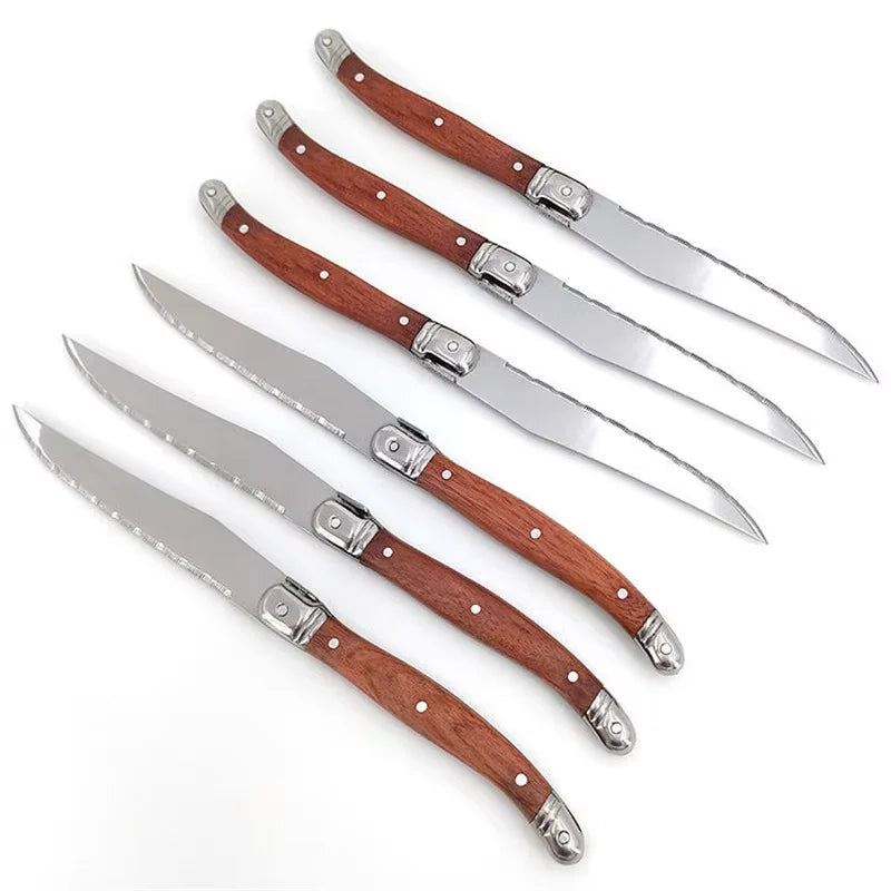 4/6/8P Serrated Steak Knives Set Dinner Knife Cutlery Imitation Steel Table Knife Sharp Handle Cutlery Knife Kitchen Tableware